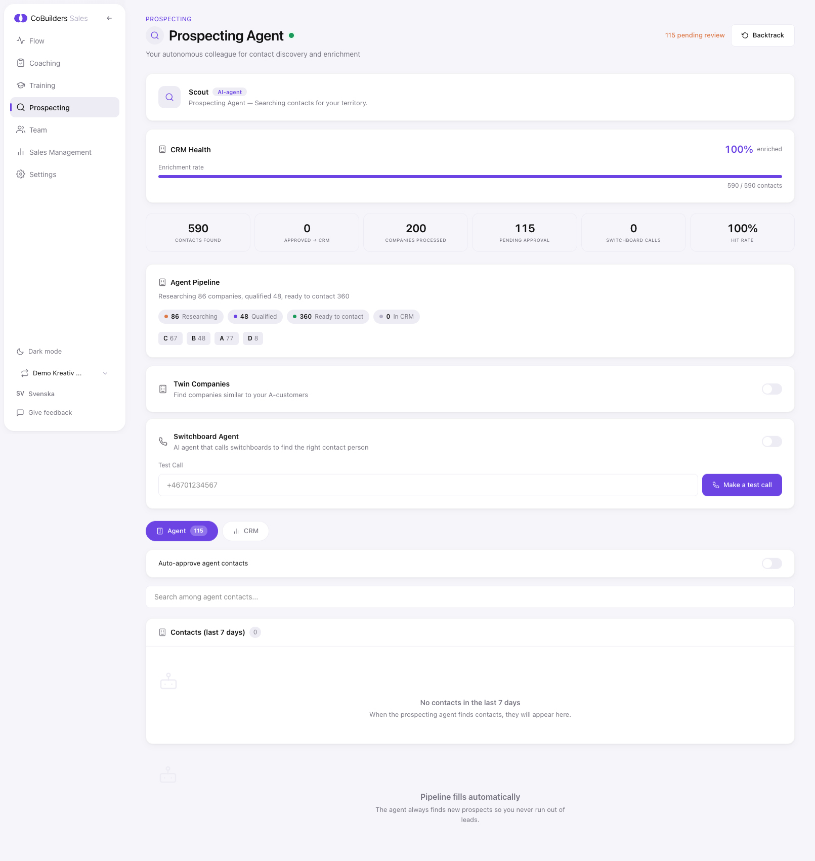 CoBuilders Prospecting Agent interface